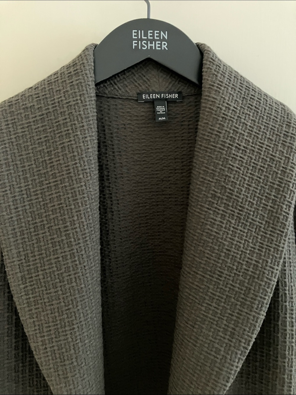 Eileen Fisher Green Open Shawl-Collar Long Jacket